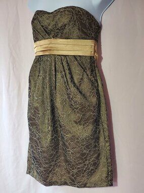 (A1294) Formal Sequin Hearts Gold Champagne Satin Embroidery Tulle Strapless Dre